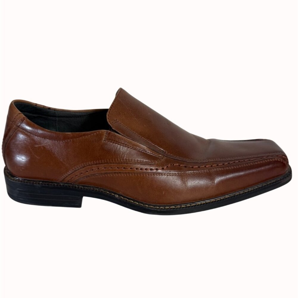 Stacy Adams Mens Loafers Size 10.5M Cognac Leather Slip On Square Toe Shoes